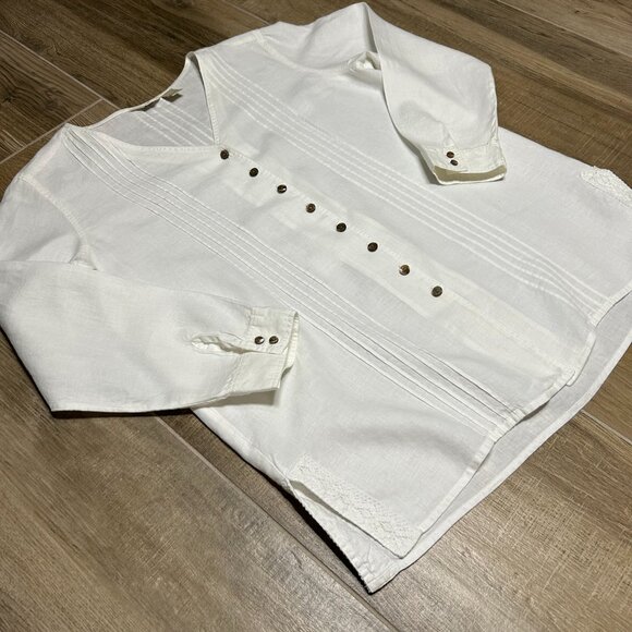 J. Jill 100% Linen Long Sleeves Button Up Pintuck Lace Tunic Medium Women's - Picture 3 of 10